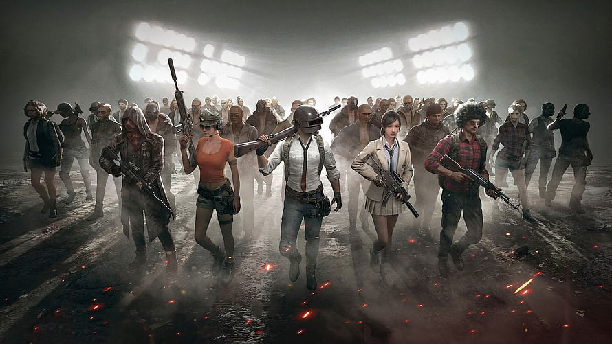 PUBG Mobile Squad of Armed Survivors Marching Through Foggy Battlefield HD wallpaper