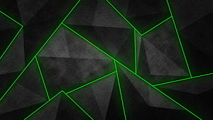 Dark Geometric Shards with Neon Green Lines Abstract Background HD wallpaper