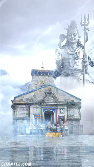 Kedarnath Temple and Lord Shiva Statue in Misty Mountain Landscape HD phone wallpaper