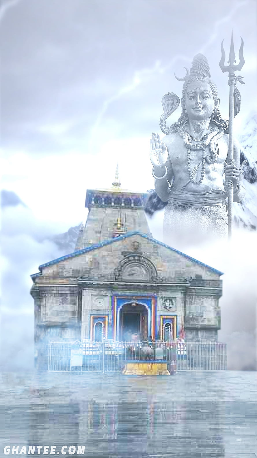 Kedarnath Temple and Lord Shiva Statue in Misty Mountain Landscape HD phone wallpaper