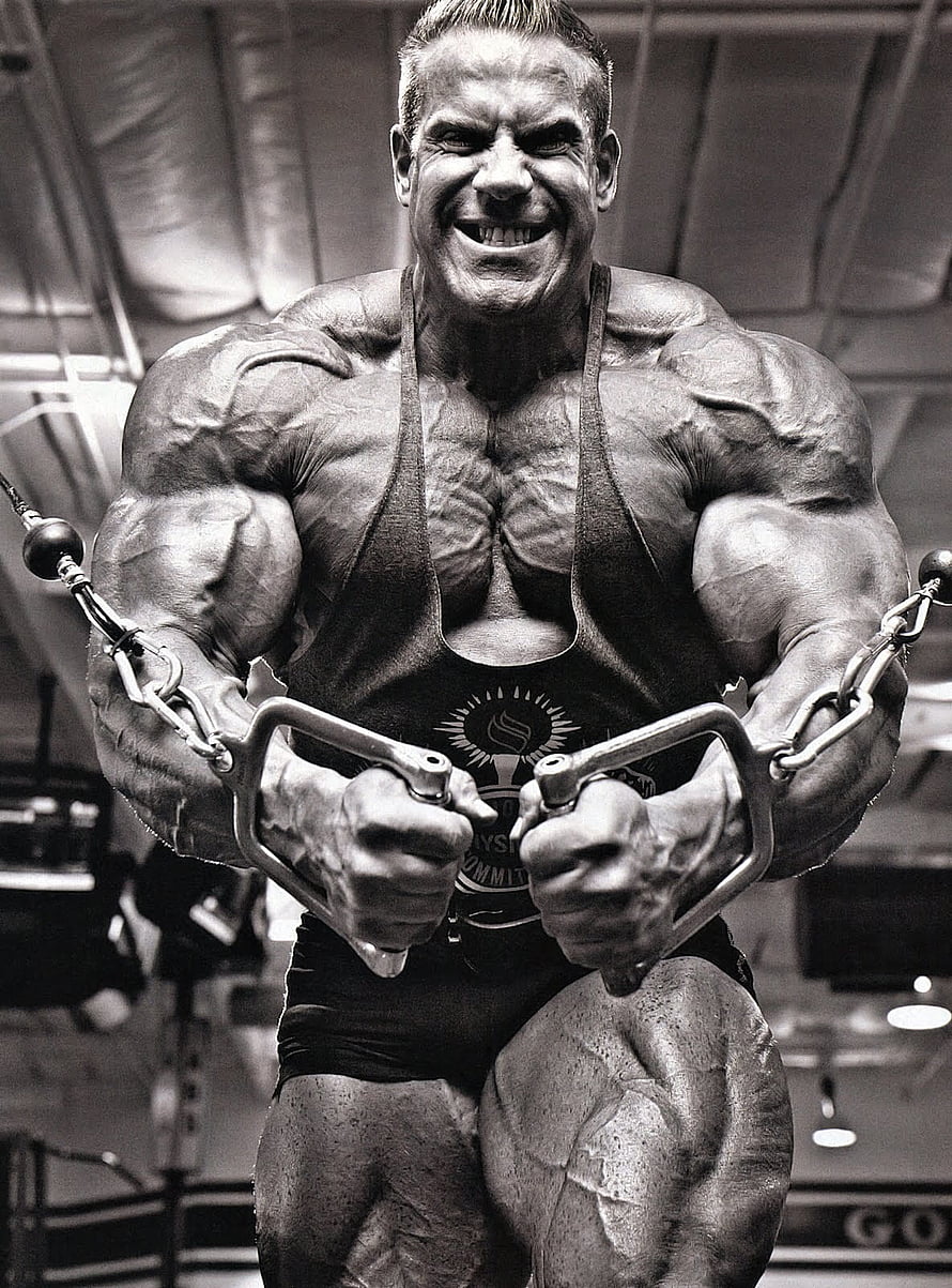 Jay Cutler Performing Cable Fly in Black and White Gym Portrait HD phone wallpaper