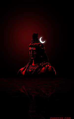 Lord Shiva Bust with Crescent Moon and Ganga in Dark Red Cinematic Art HD phone wallpaper