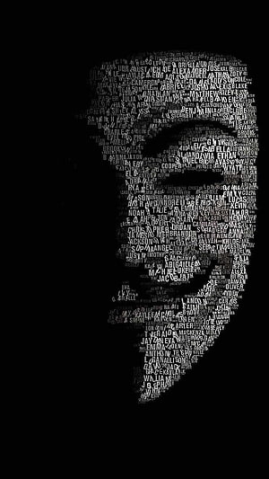 Anonymous Hacker Word Cloud Silhouette on Black Background HD phone wallpaper
