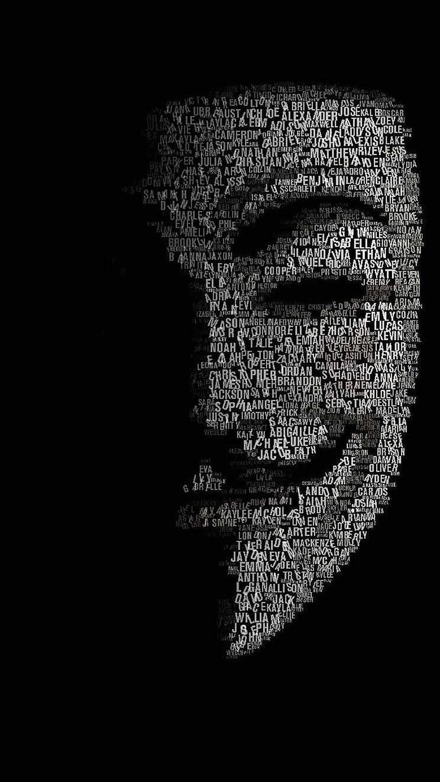 Anonymous Hacker Word Cloud Silhouette on Black Background HD phone wallpaper