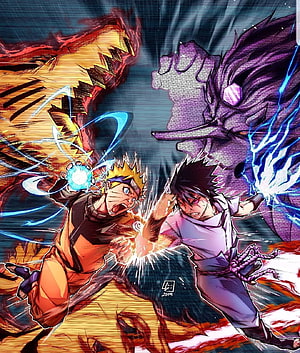 Naruto and Sasuke Clashing in Epic Anime Battle with Tailed Beasts HD phone wallpaper