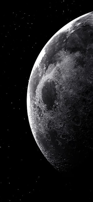 Crescent Moon Surface with Craters and Starry Night Sky HD phone wallpaper