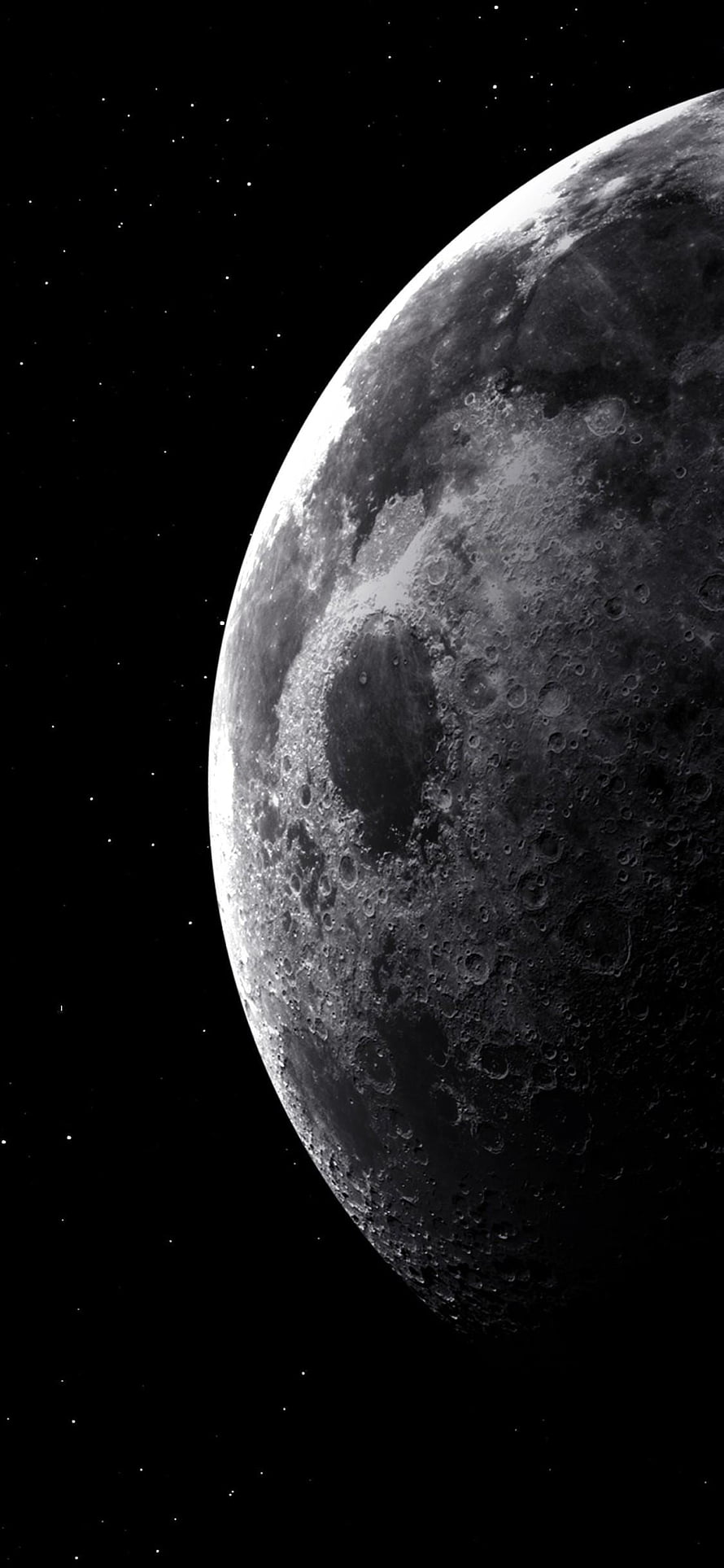 Crescent Moon Surface with Craters and Starry Night Sky HD phone wallpaper