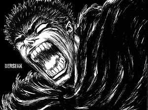 Berserk Guts Screaming in Black and White Manga Art HD wallpaper