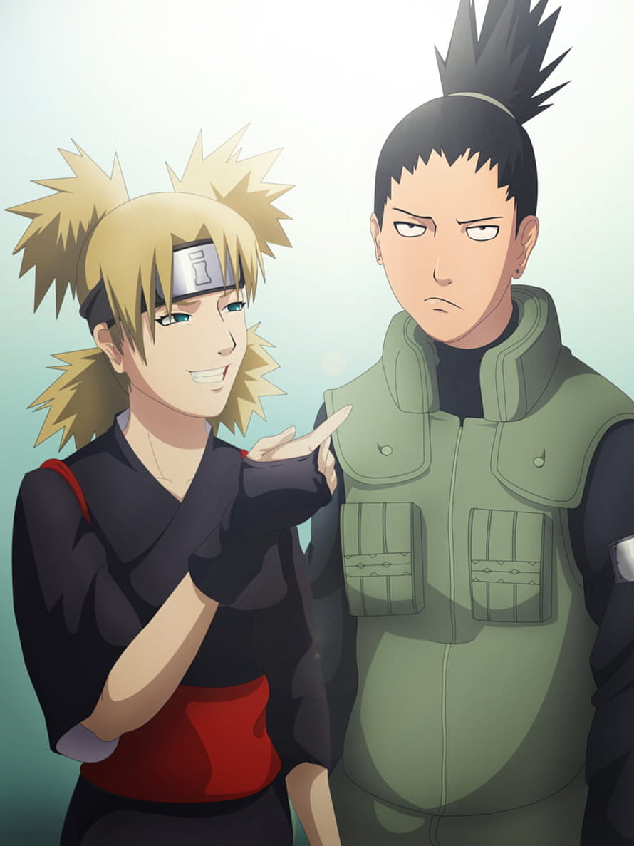Temari and Shikamaru Nara Standing Together in Naruto Anime Artwork HD phone wallpaper