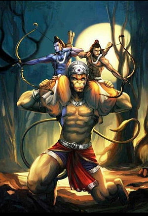Hanuman Carrying Arjuna and Krishna in a Dramatic Forest Scene, hanuman mobile cartoon, #Hanuman HD phone wallpaper