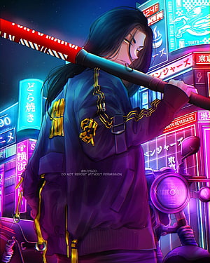 Baji Keisuke from Tokyo Revengers in a Neon-Lit Cyberpunk Cityscape HD phone wallpaper