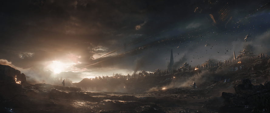 Epic Battle Scene with Armies and Fire in a Dark Fantasy Landscape HD wallpaper
