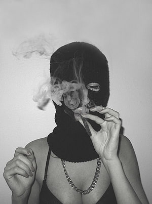 Black and White Portrait of Woman in Balaclava Smoking Cigarette, Tumblr Gangsta Girl Hood Gangsta, gangster aesthetic HD phone wallpaper