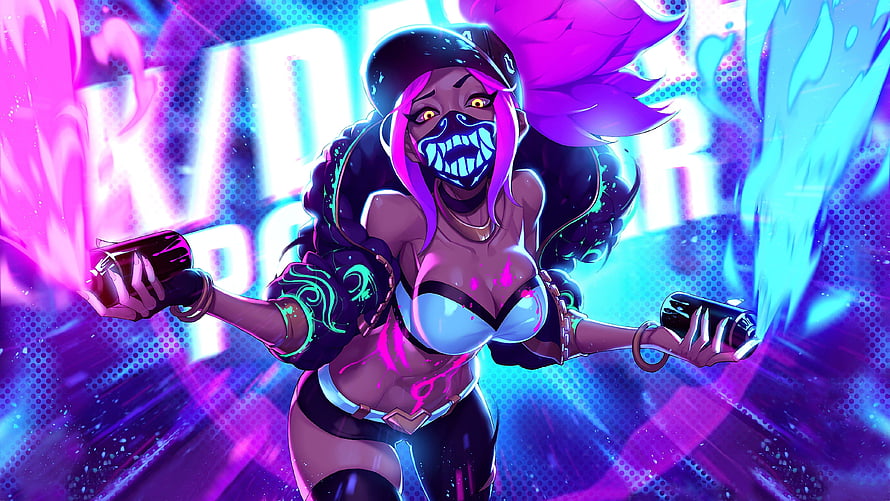 K/DA Akali League of Legends Neon Cyberpunk Character Art HD wallpaper