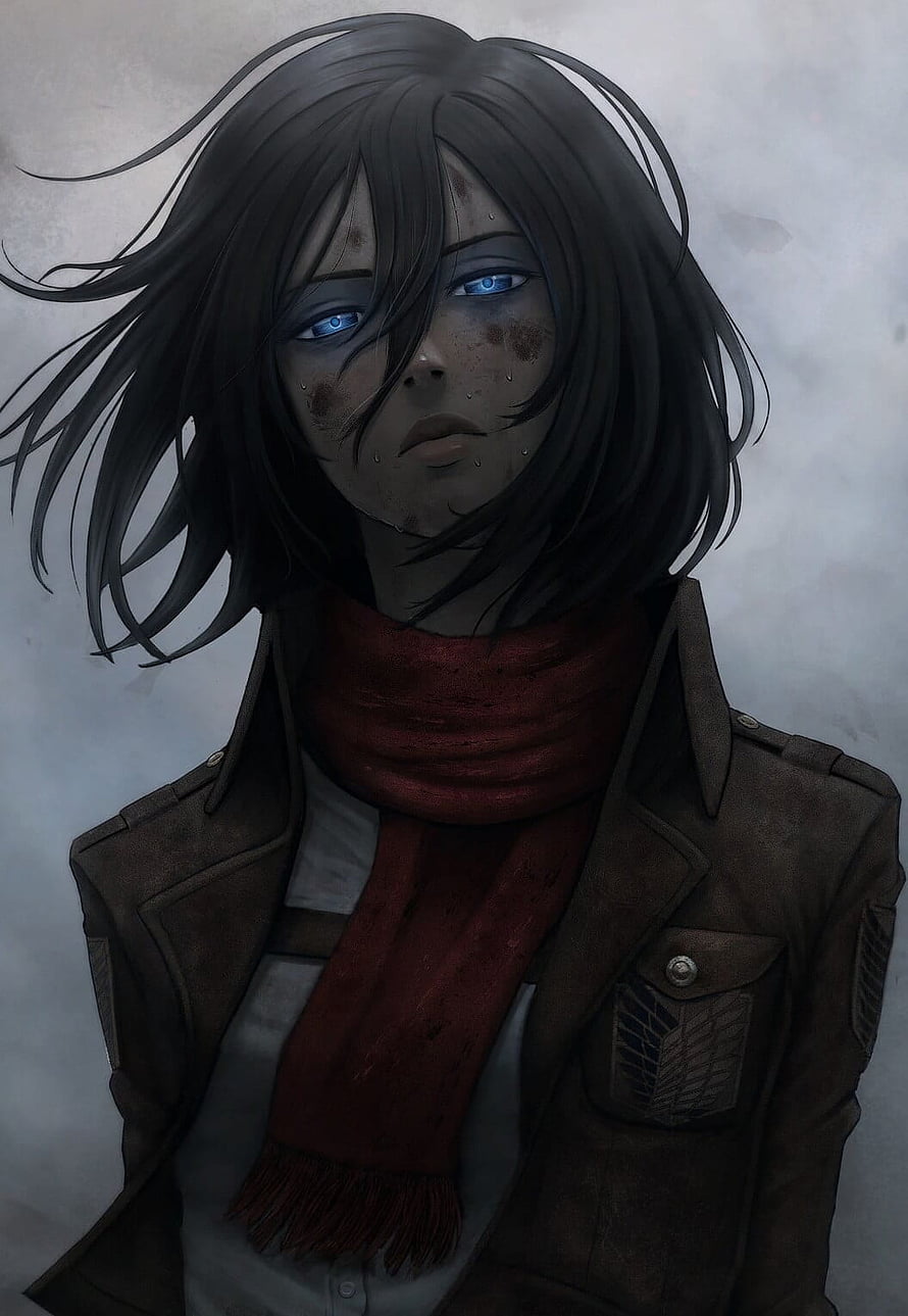 Mikasa Ackerman Portrait in Attack on Titan Military Uniform with Red Scarf HD phone wallpaper
