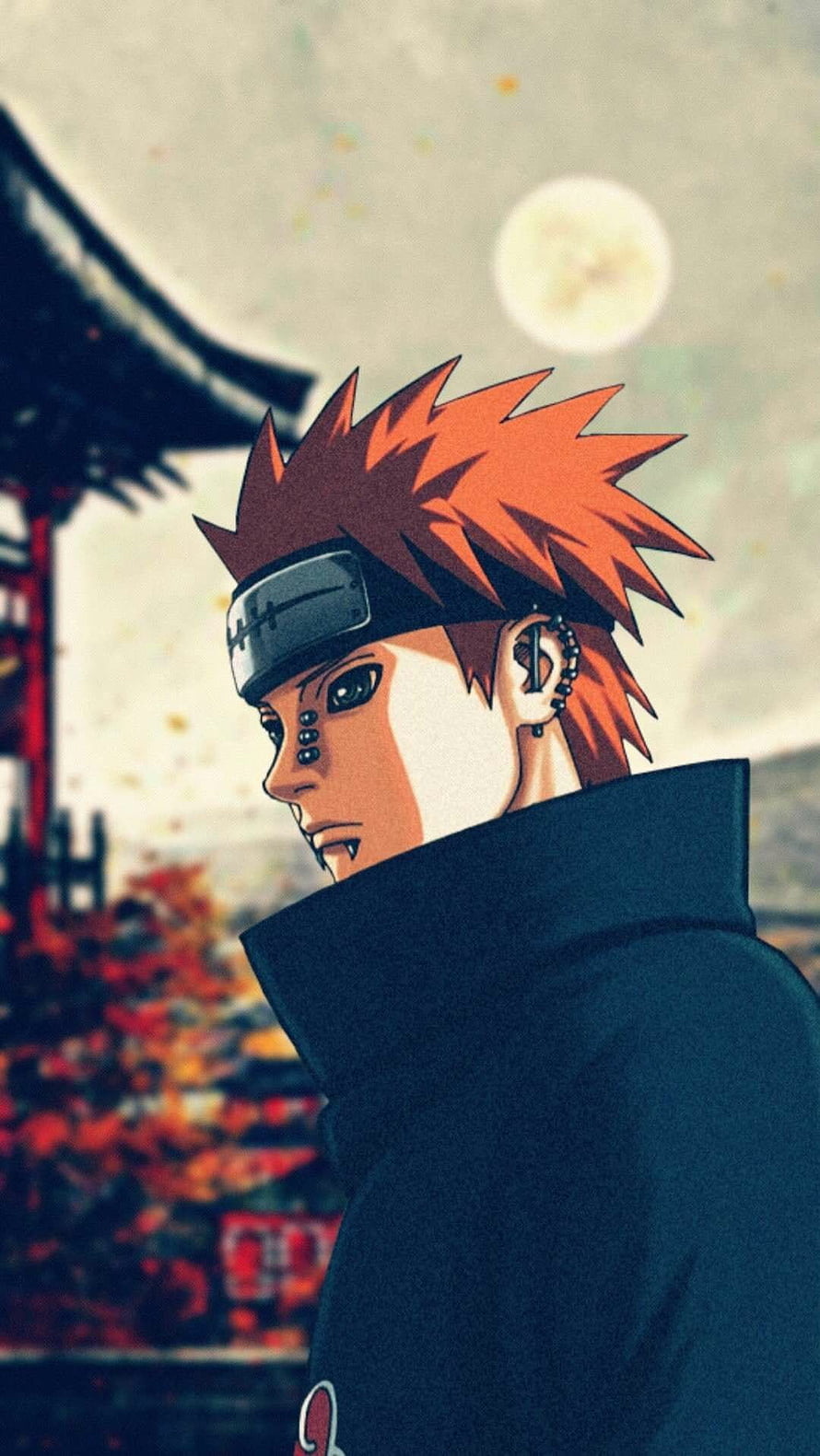 Yahiko from Naruto Shippuden in a dark cloak with a moonlit temple backdrop HD phone wallpaper