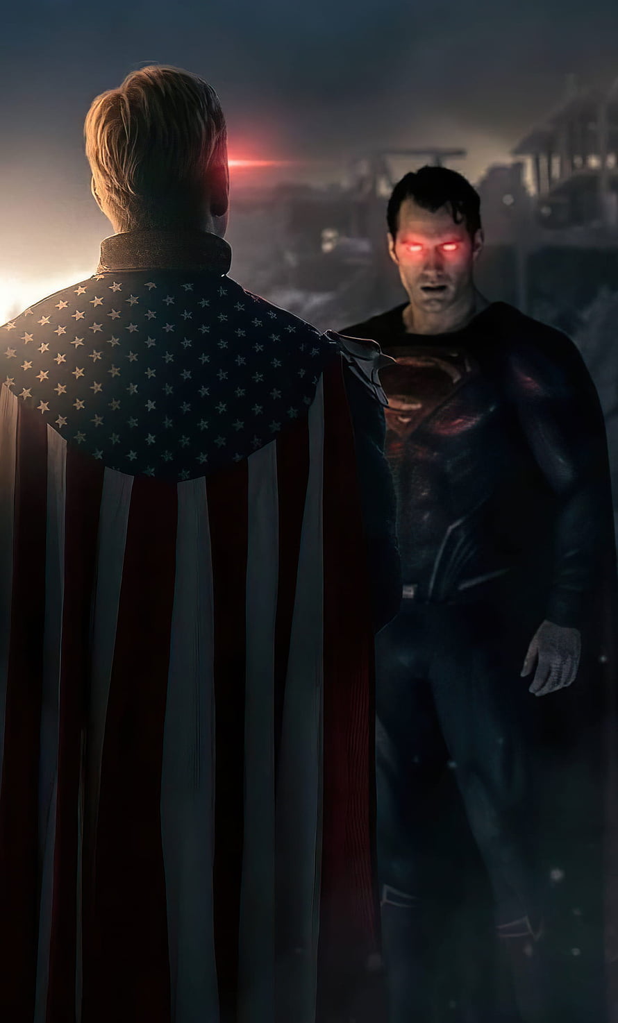 Captain America Confronts Homelander in Dark Cinematic Comic Artwork HD phone wallpaper