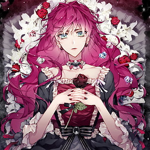 Penelope Eckhart Anime Character in Gothic Dress Holding a Dark Rose HD phone wallpaper