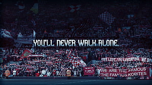 Liverpool FC Kop Stand Fans Displaying You'll Never Walk Alone Banner HD wallpaper
