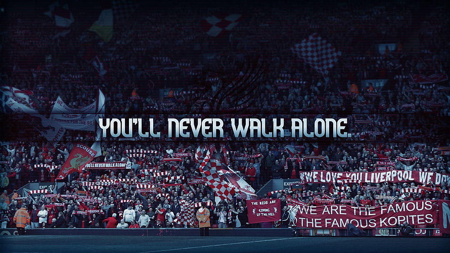 Liverpool FC Kop Stand Fans Displaying You'll Never Walk Alone Banner HD wallpaper
