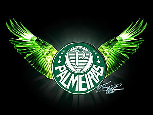 Palmeiras Football Club Crest With Glowing Green Wings On Black Background HD wallpaper