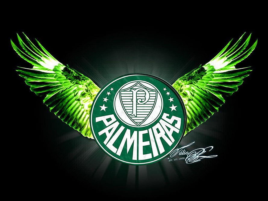 Palmeiras Football Club Crest With Glowing Green Wings On Black Background HD wallpaper