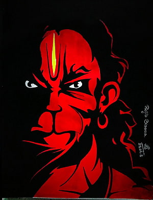 Angry Hanuman Portrait in Bold Red and Black Illustration Style, Angry Hanuman, #hanuman HD phone wallpaper
