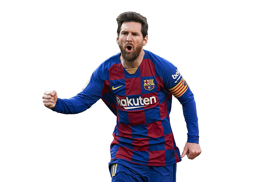 Lionel Messi in Barcelona Home Kit Celebrating with Fists Clenched HD wallpaper