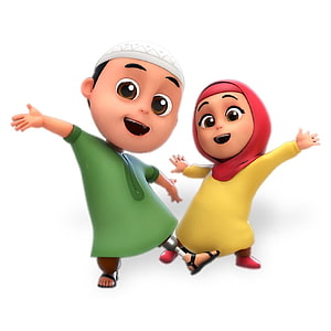 Nussa and Rara 3D Animated Characters in Traditional Islamic Clothing HD phone wallpaper