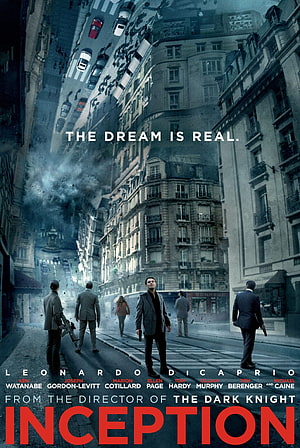 Inception Movie Poster Featuring Leonardo DiCaprio in a Surreal Parisian Cityscape HD phone wallpaper