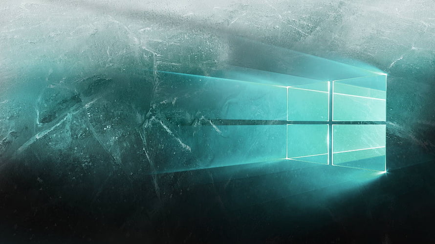 Glowing Windows 8 Logo on Dark Textured Ice Surface with Cyan Light Beams HD wallpaper