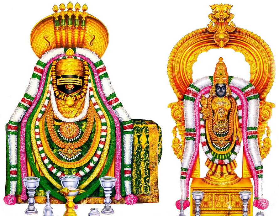 Arunachaleswarar Temple Deity Illustration with Ornate Garlands and Golden Crown HD wallpaper