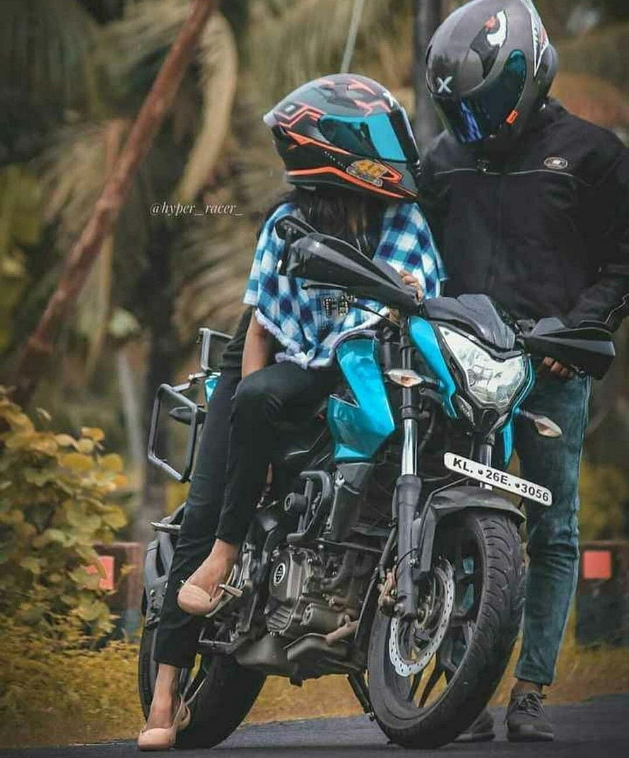Couple Riding a Blue and Black Motorcycle on a Scenic Road HD phone wallpaper