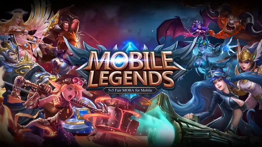 Mobile Legends Bang Bang Hero Lineup and Game Logo Artwork HD wallpaper