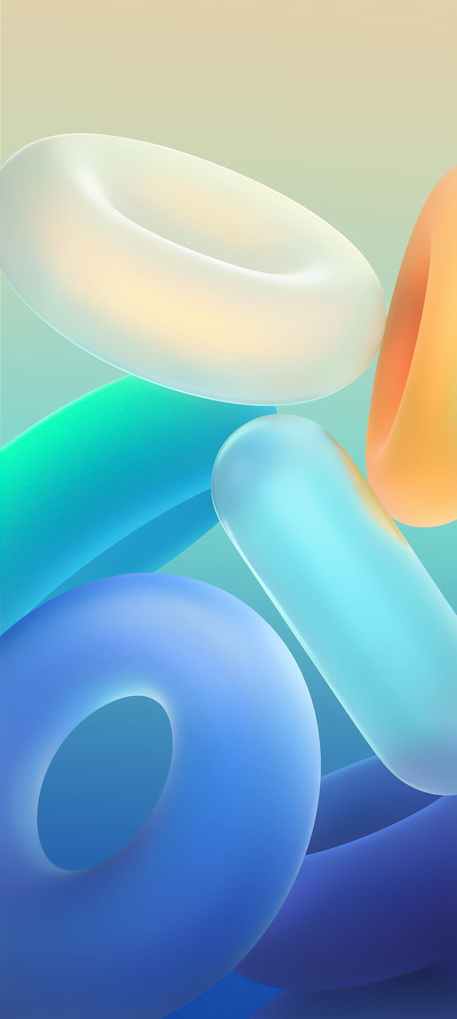 Vivo V23 Pro Abstract 3D Torus Shapes in Pastel Blue and Orange Gradient HD phone wallpaper