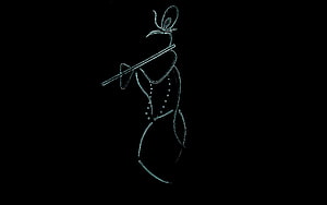 Minimalist Line Art of Lord Krishna Playing the Flute on Black Background HD wallpaper