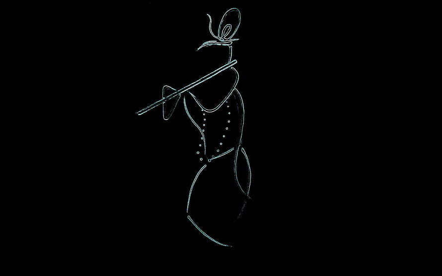 Minimalist Line Art of Lord Krishna Playing the Flute on Black Background HD wallpaper