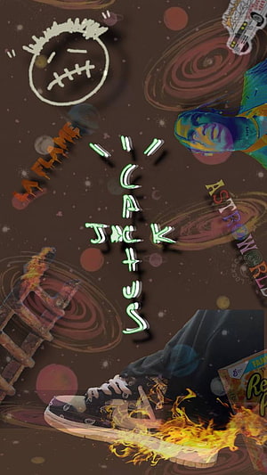 Cactus Jack Aesthetic Collage with Fire, Sneakers, and Space Elements HD phone wallpaper