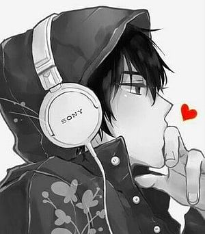 Anime Boy in Hoodie Wearing Sony Headphones with Red Heart Illustration HD phone wallpaper
