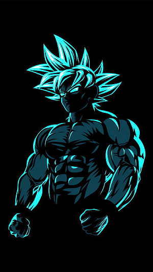 Goku Super Saiyan Blue Neon Silhouette on Black Background HD phone wallpaper