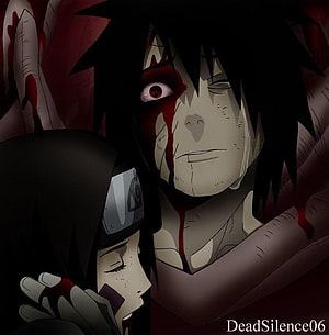 Obito and Rin Anime Artwork with Sharingan and Blood HD phone wallpaper