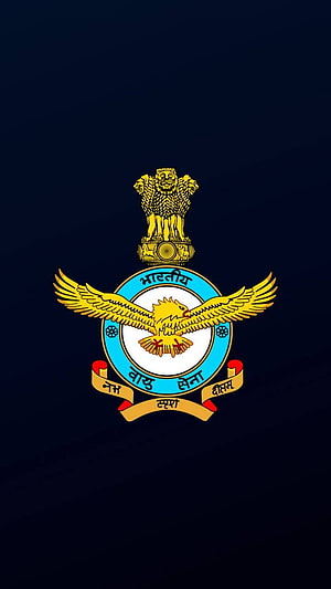Indian Air Force Emblem with National Emblem and Golden Eagle on Dark Blue Background HD phone wallpaper