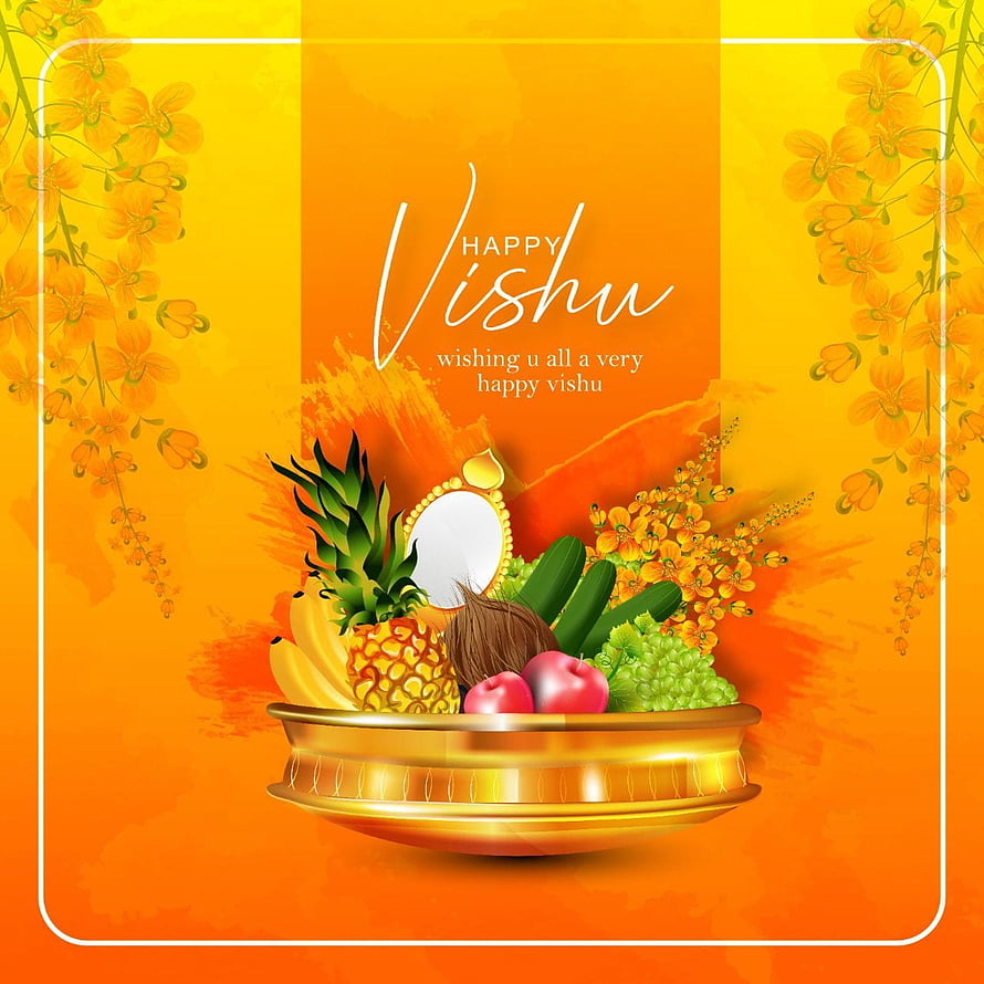 Vishu Kani Fruit Basket with Mirror and Flowers on Golden Plate HD phone wallpaper