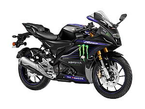 Yamaha R15M Sport Motorcycle with Monster Energy Livery and Blue Accents HD wallpaper