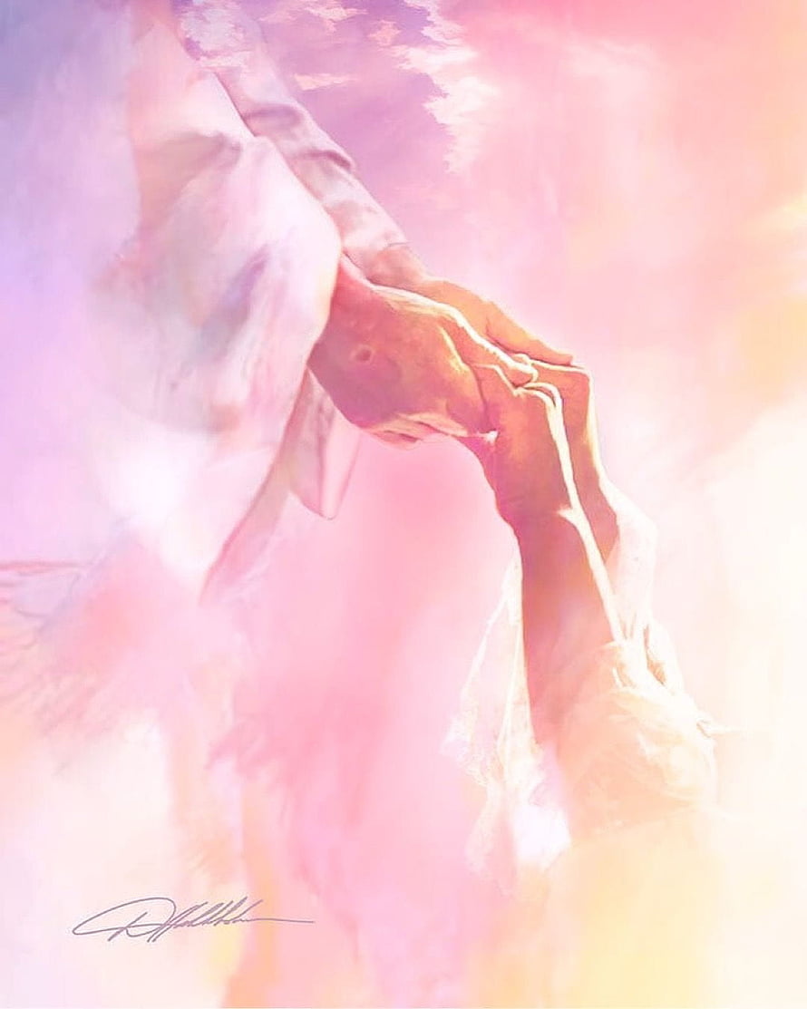 Jesus Reaching Down to Save a Falling Soul in Ethereal Pink Light HD phone wallpaper