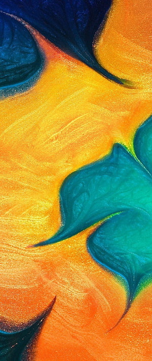 Vibrant Abstract Fluid Art with Swirling Orange and Teal Ink Patterns HD phone wallpaper