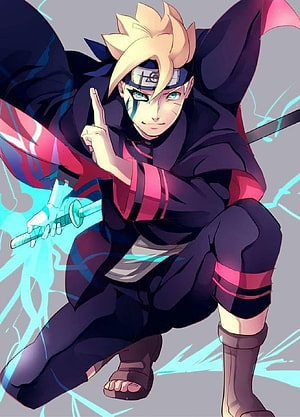 Boruto Uzumaki in Dynamic Combat Pose with Chakra Sword and Lightning Effects HD phone wallpaper
