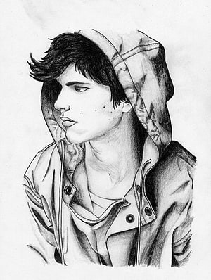Realistic Pencil Sketch of a Young Man in a Hooded Jacket HD phone wallpaper