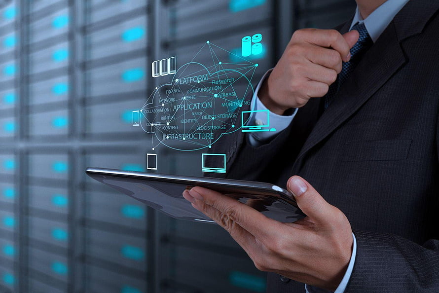 Businessman Holding Tablet with Cloud Computing Network Diagram in Server Room, Business , Full , Best Business Pics, NM.CP, #business HD wallpaper