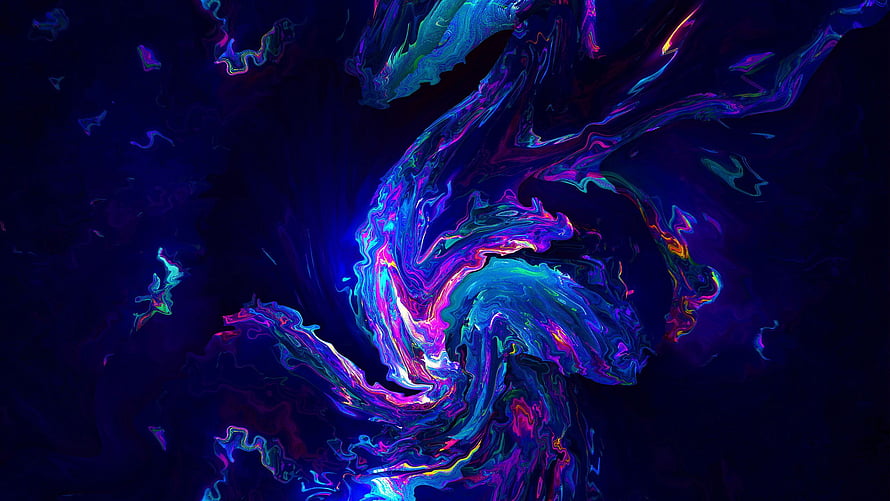 Vibrant Neon Liquid Swirls on Dark Background Abstract Digital Art HD wallpaper